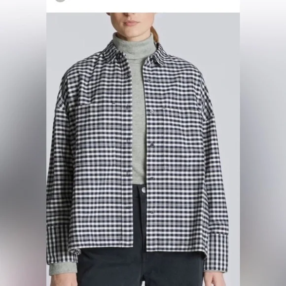 Everlane Black and White Plaid Oxford Shirt - Picture 3 of 14